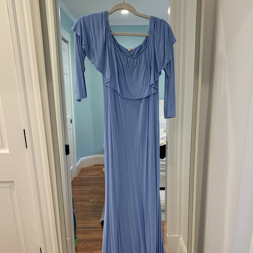 PinkBlush Light Blue Off Shoulder Ruffle Maternity